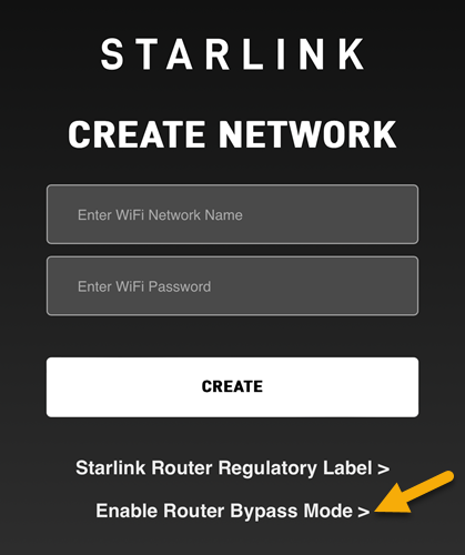 Starlink Create Network web page