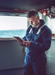 crew member viewing ipad